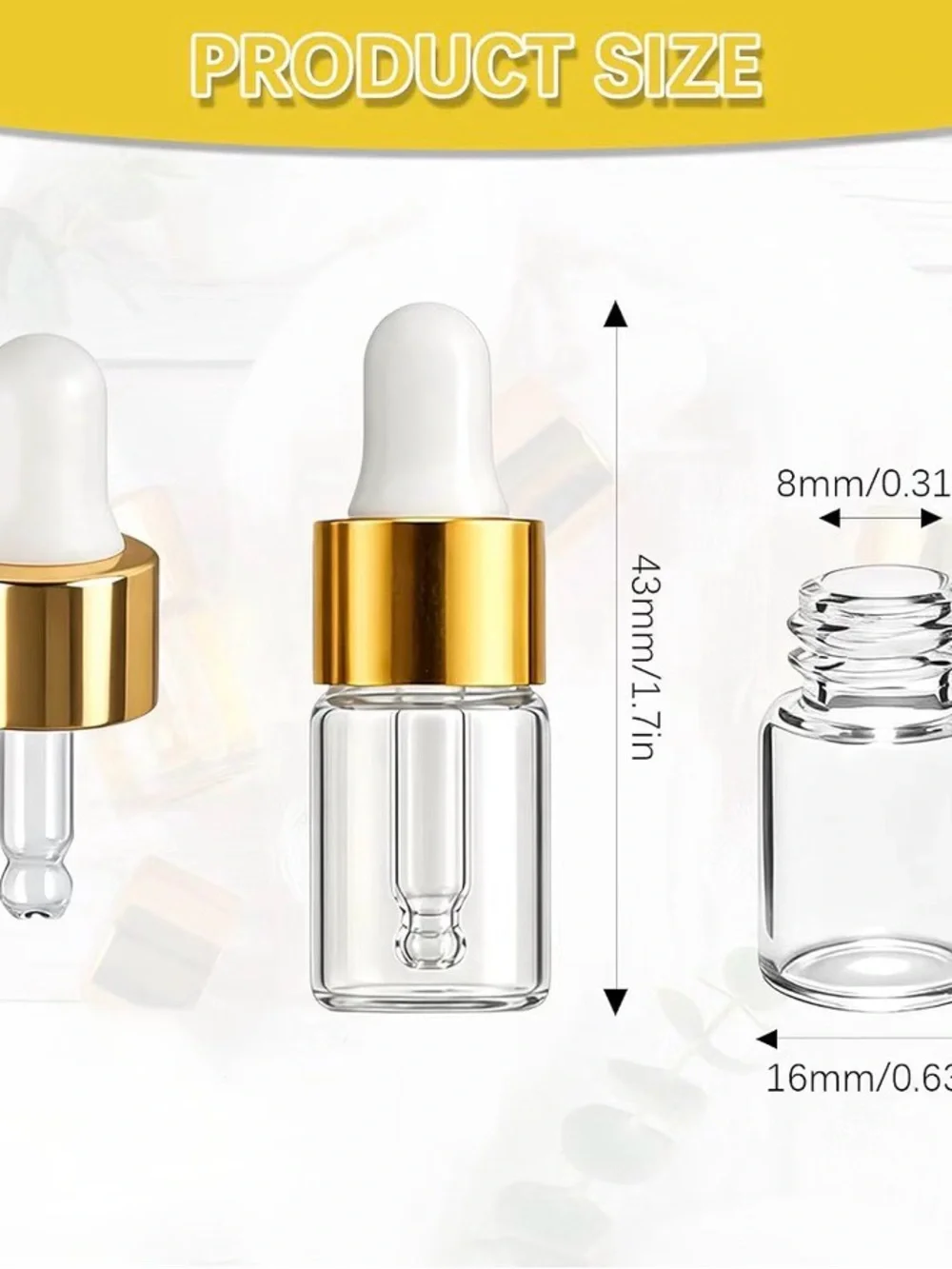 Lot of 5 Mini Clear Glass Dropper Bottle Leakproof Gold Cap White Bulb